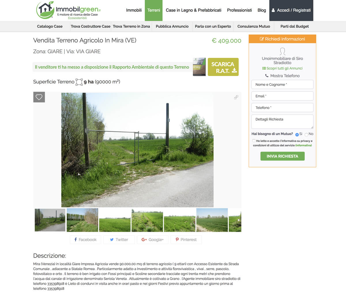 Rapporto Ambientale del Terreno Annuncio Terreno Venditore